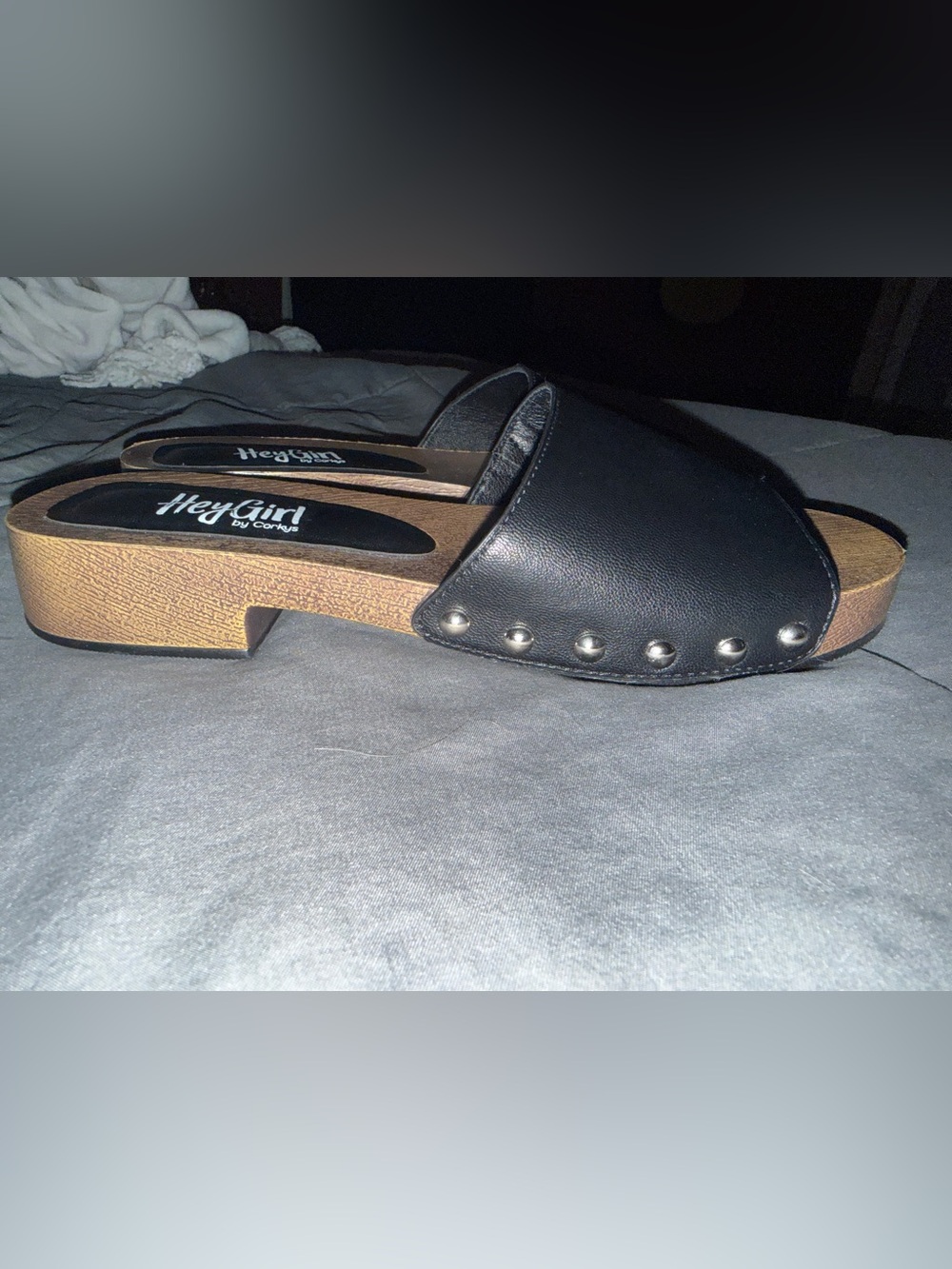 Corkys Hey Girl Black Studded Slide Mule